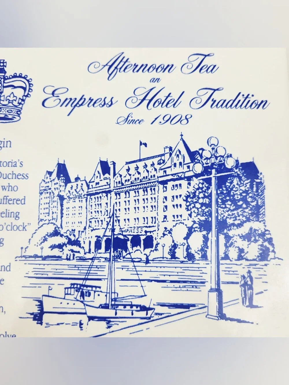 Empress Hotel Afternoon Tea Since 1908~Blue White Ceramic Tile 6×6~Victoria B.C.